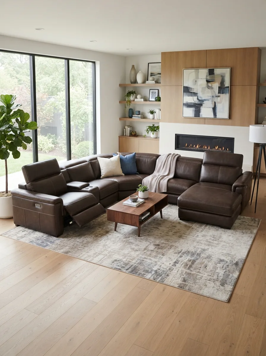 An L-shaped Gilman Creek sectional with power headrests arranged in a minimalist room.