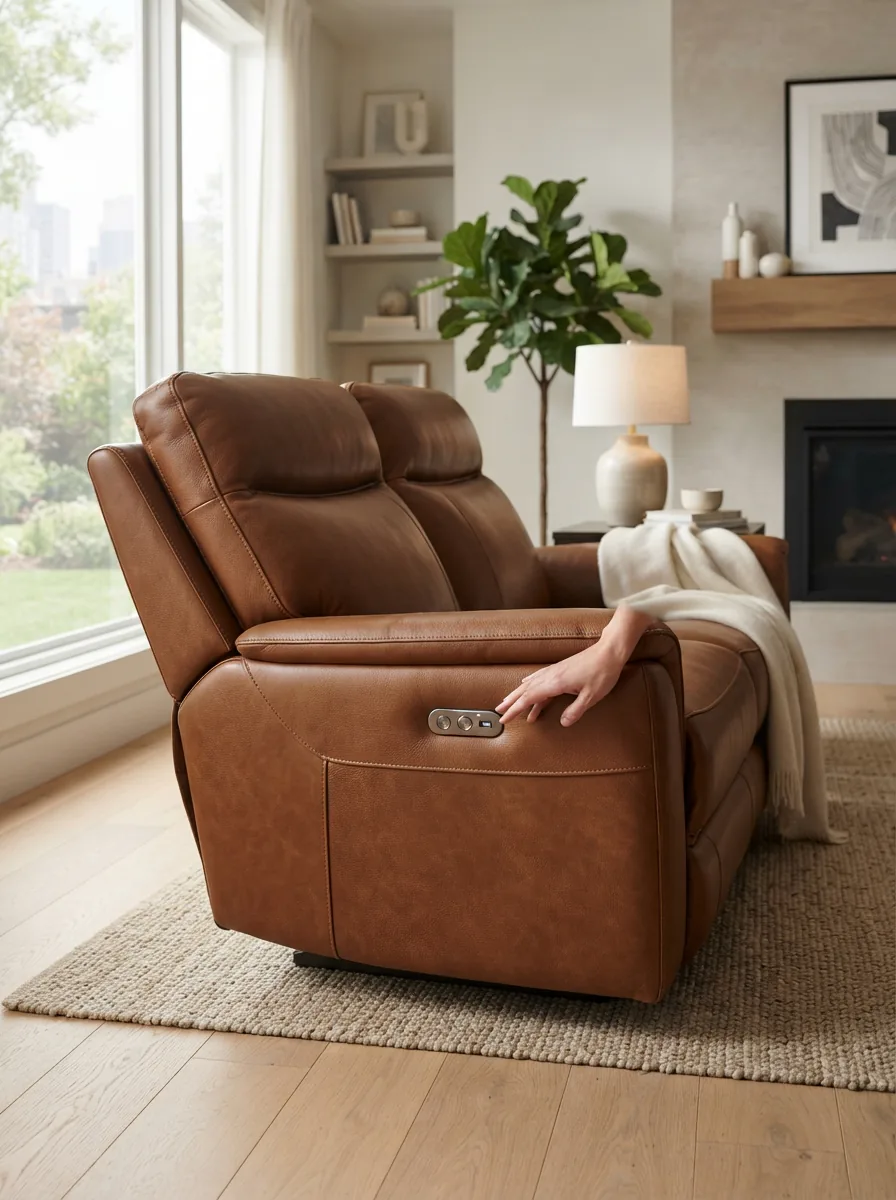 Denver power recliner with adjustable headrest in a contemporary room