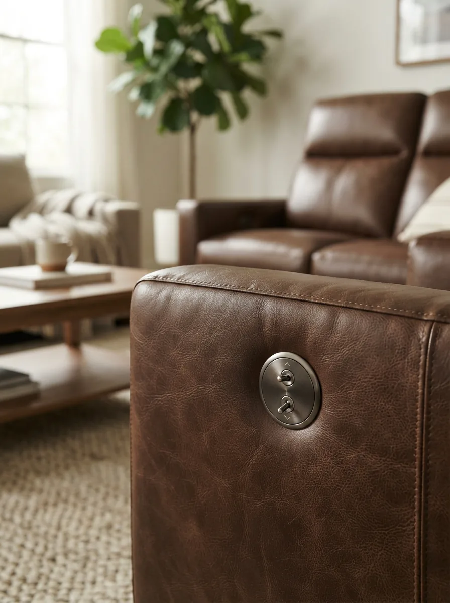 Harper leather power recliner with lumbar support feature