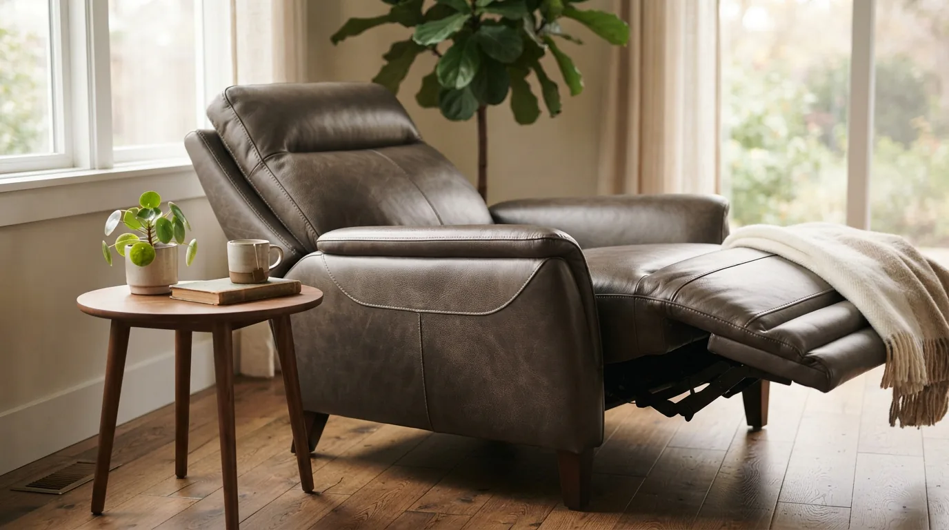 Gilman Creek power reclining chaise lounge in a quiet corner.