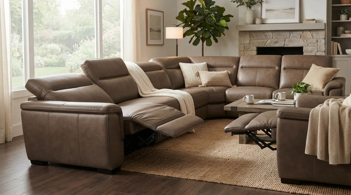 A 5-piece Gilman Creek sectional with footrests fully extended in a relaxation-focused room.