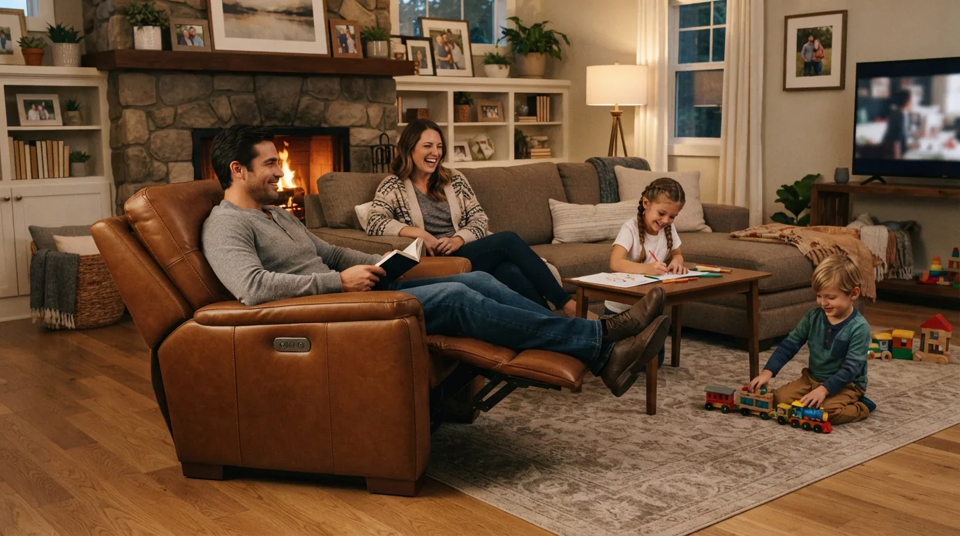 Gilman Creek Foster recliner in a family gathering space.