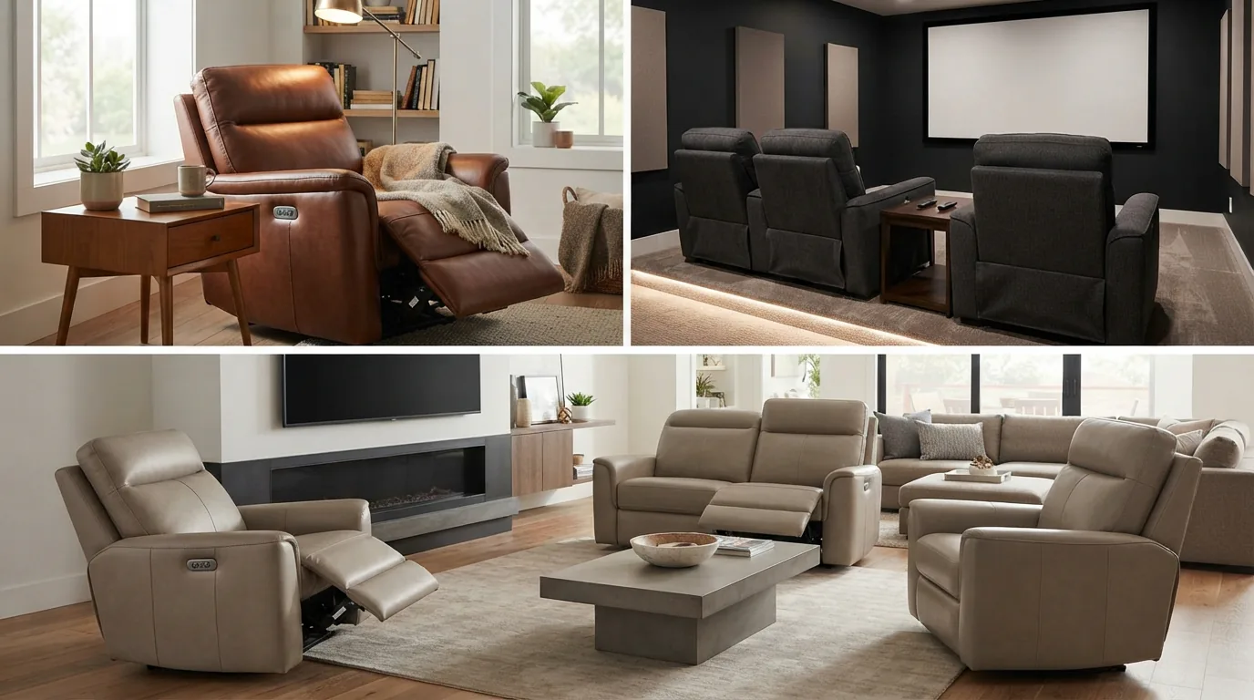 Various home settings where Gilman Creek power recliners are used for different activities