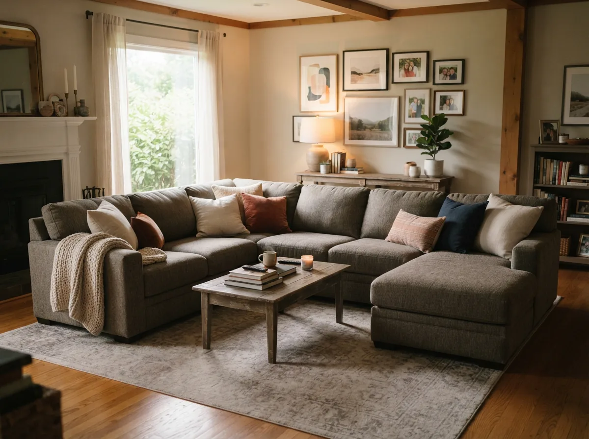 A cozy living room scene with a Gilman Creek sectional, evoking customer satisfaction.