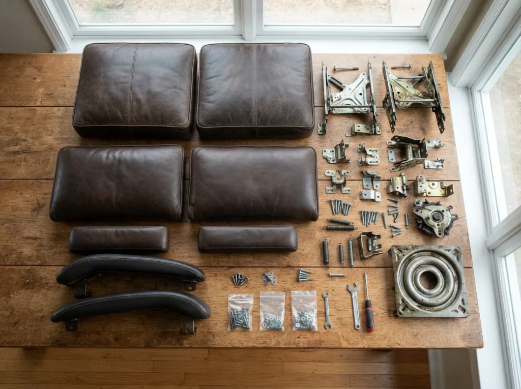 Comparison of various Gilman Creek furniture replacement parts laid out for evaluation