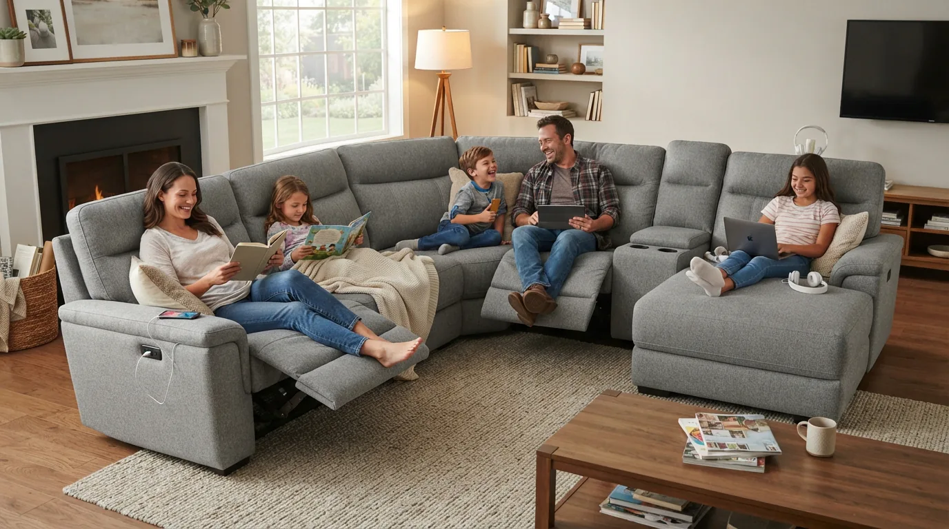 A Gilman Creek sectional being used in a versatile home setting for various activities.