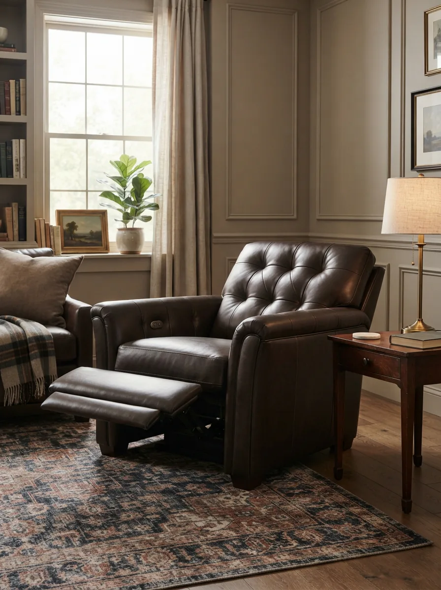 Gilman Creek Bennett recliner in a formal living room.
