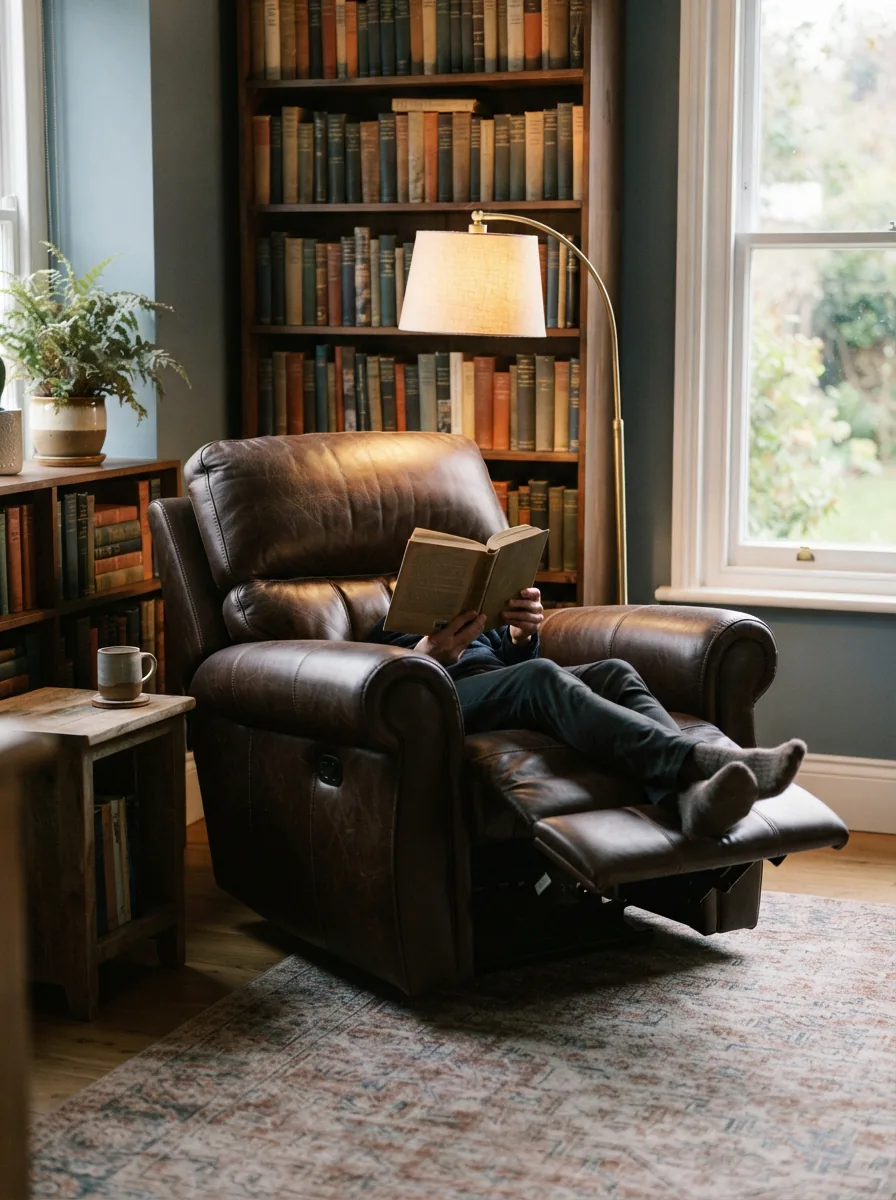 Gilman Creek Ashton recliner in a quiet reading nook.