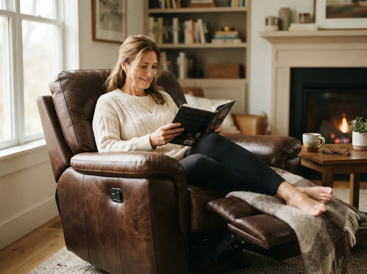 Lifestyle image of Gilman Creek Sanders recliner in use, conveying customer satisfaction