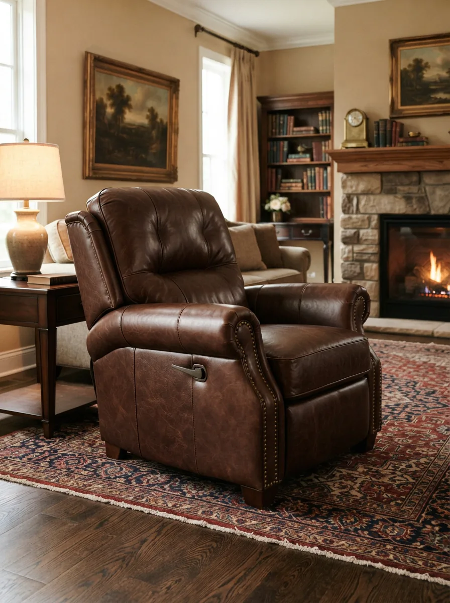 Aspen leather manual recliner in a classic living space