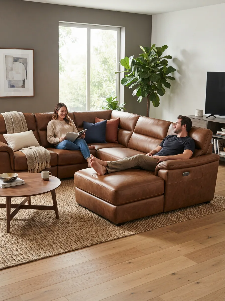 Gilman Creek L-Shaped Reclining Sectional showcasing the chaise lounge and power headrest.