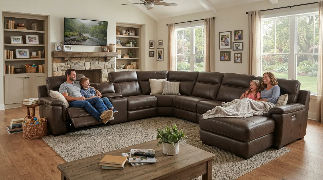 A 7-piece Gilman Creek grand sectional in a large family room setting.